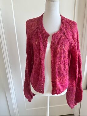 Free People Magenta Cable Knit Open Cardigan